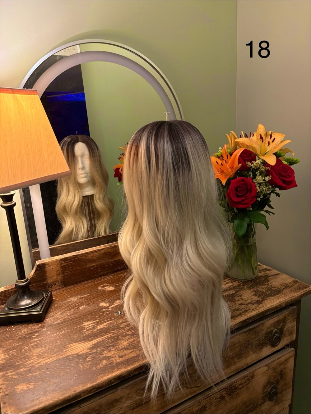 Long Wavy Ombre Blonde Wig with Dark Roots - Women Hair